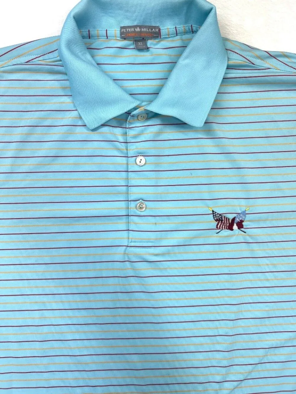 Peter Millar Summer Comfort Golf Polo Shirt Sz XL Blue Striped Performance Polo